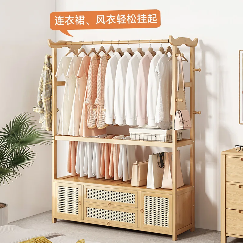 Floor-to-ceiling hanger bedroom rental house home indoor hanging clothes rack solid wood storage shelf simple coat rack