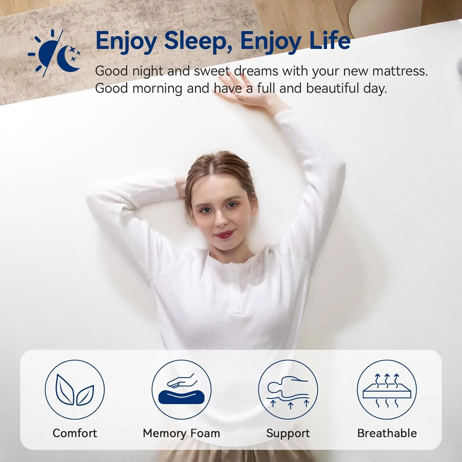 Colchão de espuma viscoelástica, firmeza média, 10 polegadas, Queen, branco/cinza