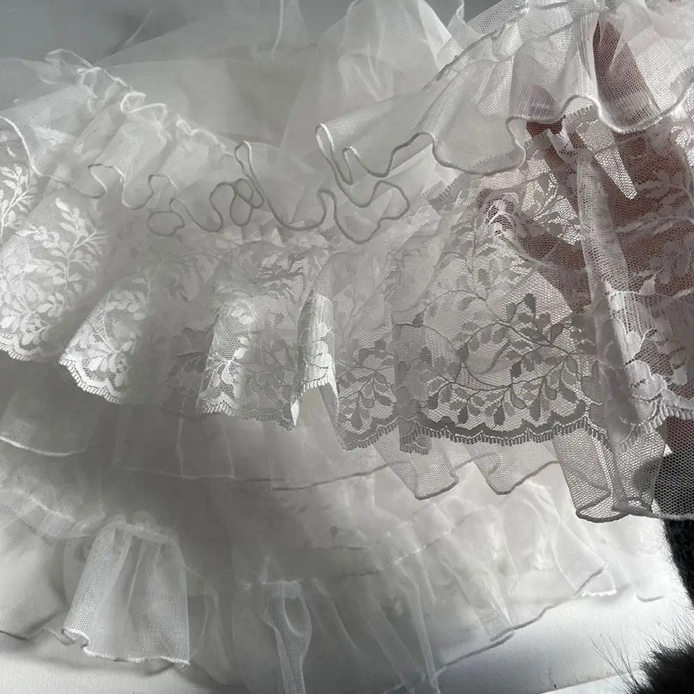 Creative White Black Lolita Short Shawl Lace Mesh Ruffles Princess Capes Cardigan Open Front Photo Props Ace Mesh Skirt Women view 3