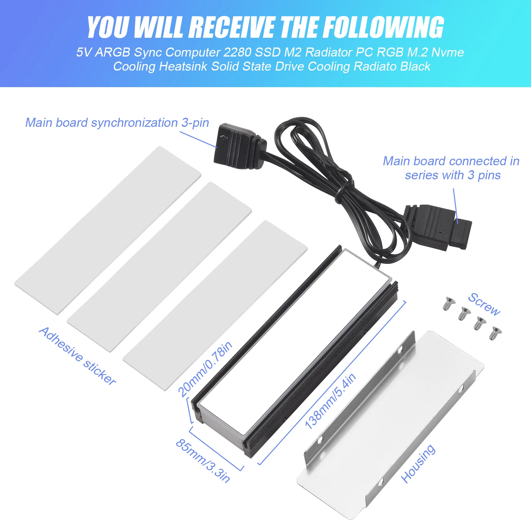 AY14 -5V ARGB Sync Computer 2280 SSD M2 Radiator PC RGB M.2 Nvme Cooling Heatsink Solid State Drive Cooling Radiato