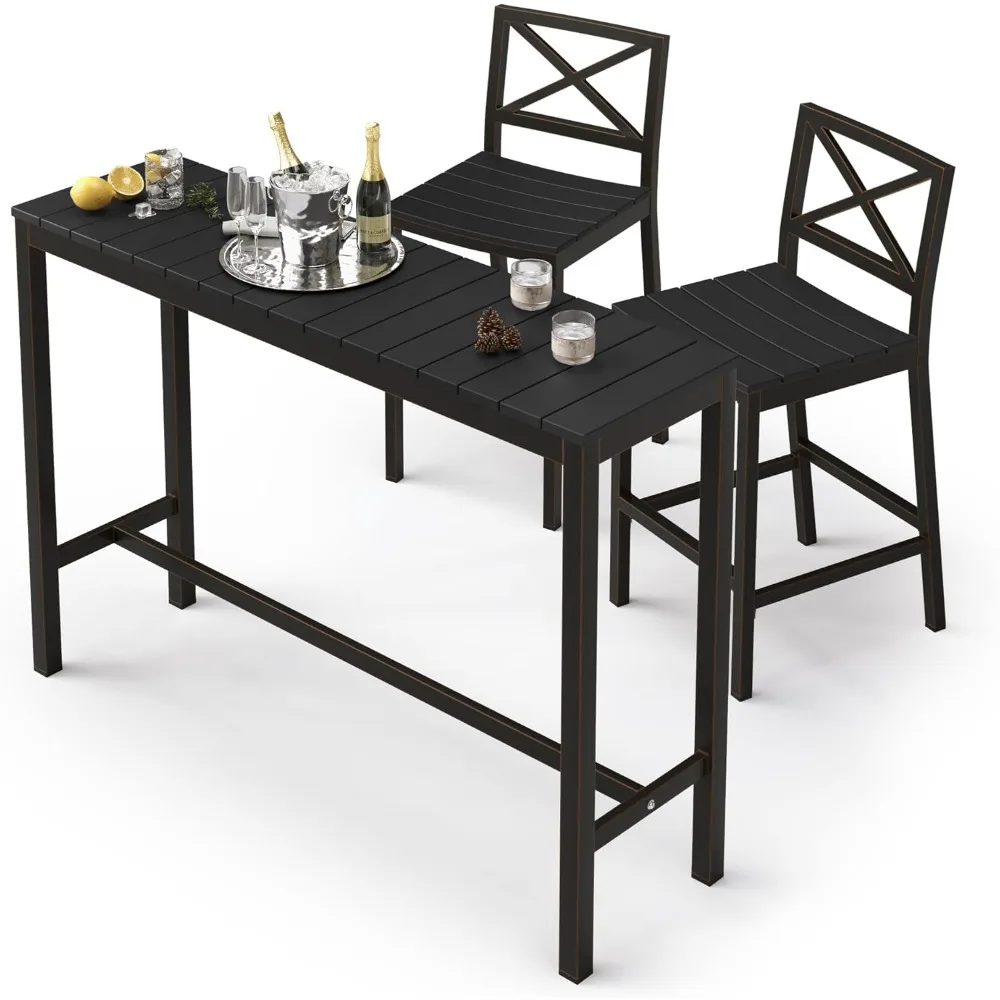 Height Table and chair set, 3-piece black Terrace bar set with 55 