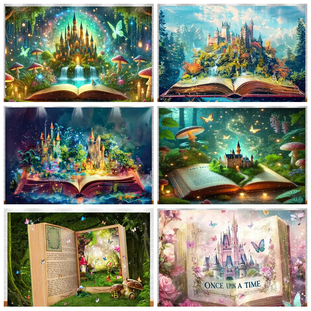 

Fairy Tale Forest Photography Backdrop Mushroom Butterfly Flower Background Birthday Baby Shower Photobooth Studio Props