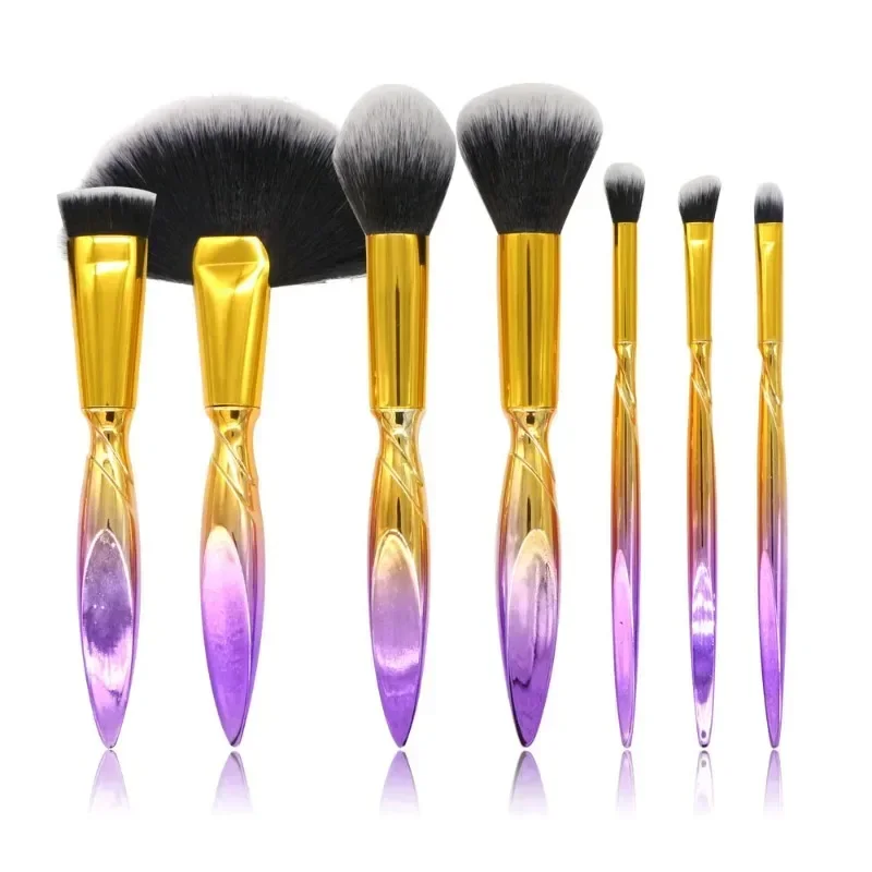 Custom 7pcs/set Irregular Electroplating Handle Makeup Brush Kit Super Soft Loose Powder Eyeshadow Blush Makeup Tools Bulk