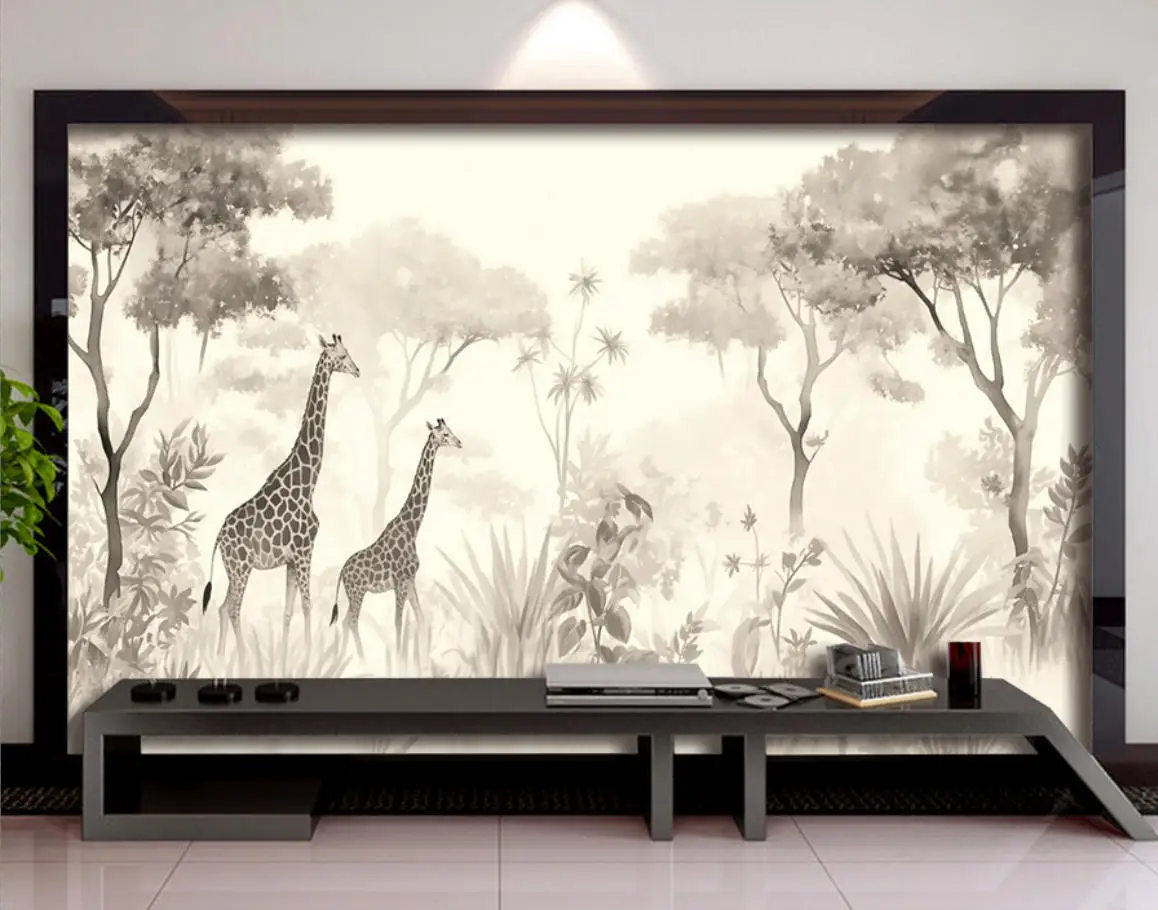 

Индивидуальные обои с изображением скандинавского леса, жирафов и животных, 3D-обои для детской комнаты, гостиной, спальни, фоновые обои для стен, papel tapiz