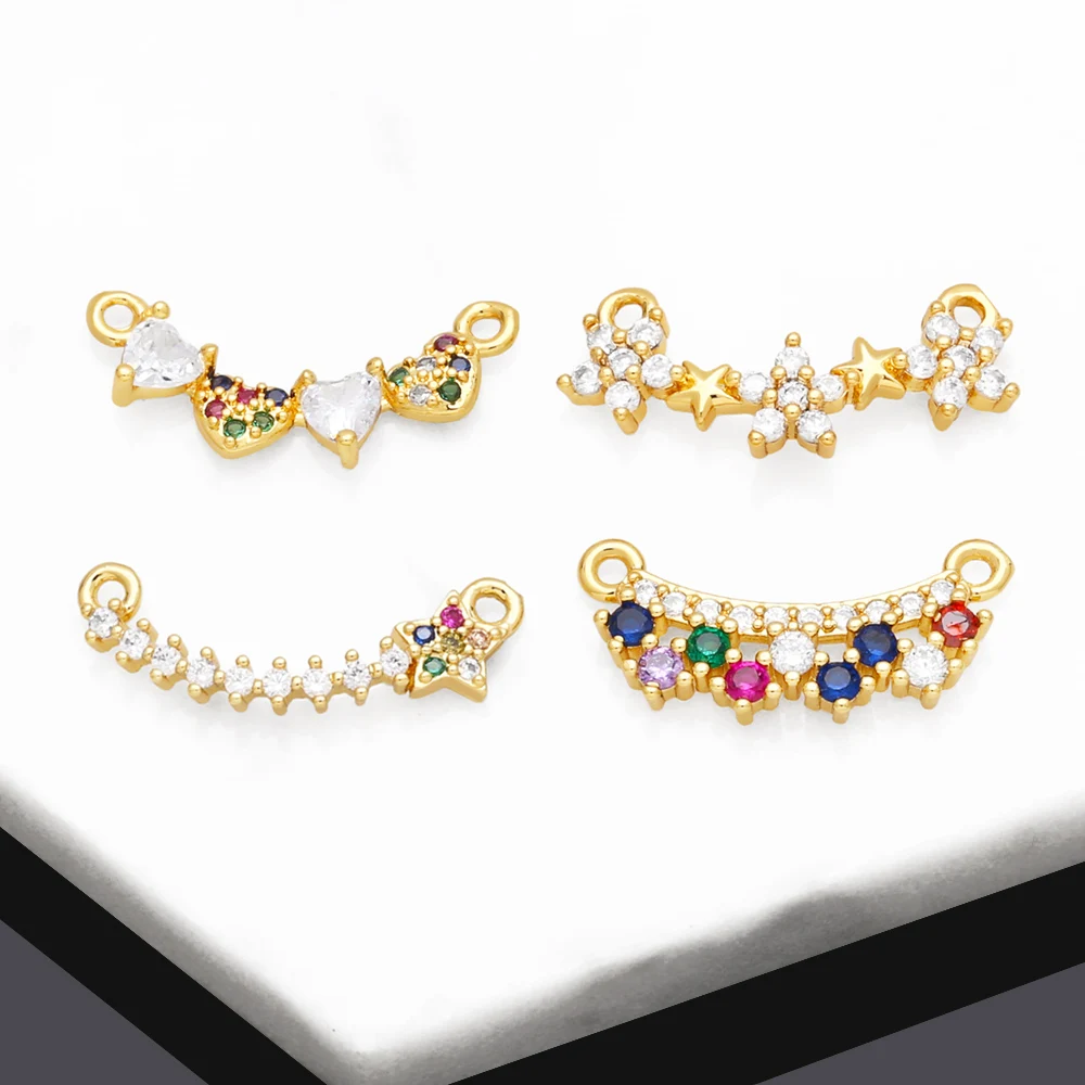 OCESRIO Trendy Rainbow Crystal Heart Charms for Bracelet Copper Gold Plated Star Bend Bar Jewelry Making Supplies DIY chma208