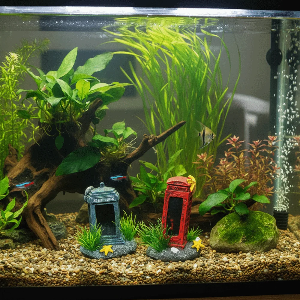 

Simulation Fish Tank Decoration Resin Retro Telephone Booth Decoration Natural Look Artificial Aquarium Ornament