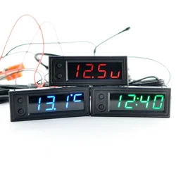 DIY Car Clock Temperature 2 Probes Voltage Monitor Panel Meter LED Digital Clock Timer Brightness Adjustment Green Blue Red