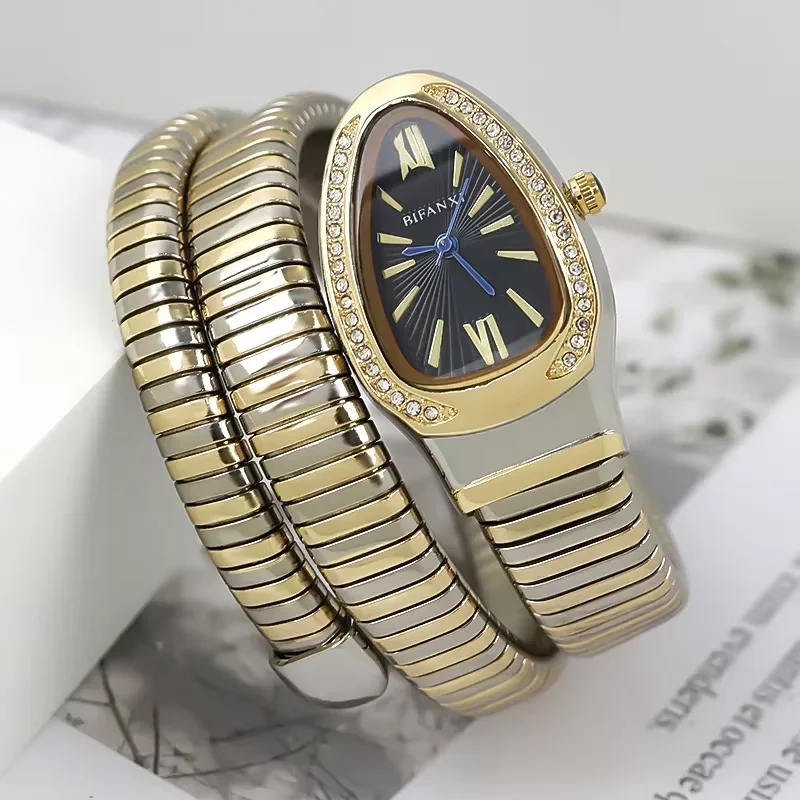 

Luxury Unique Creative Snake Shaped Design Bracelet Gold Sliver Watch Women Quartz Watch Bangle Watches Ladies Clock AAA Watch