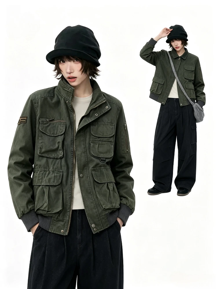 2026 American Vintage Safari Style Army Green Jackets Women Long Sleeve Slim Outerwear Camouflage Coats Elegant Retro Casual
