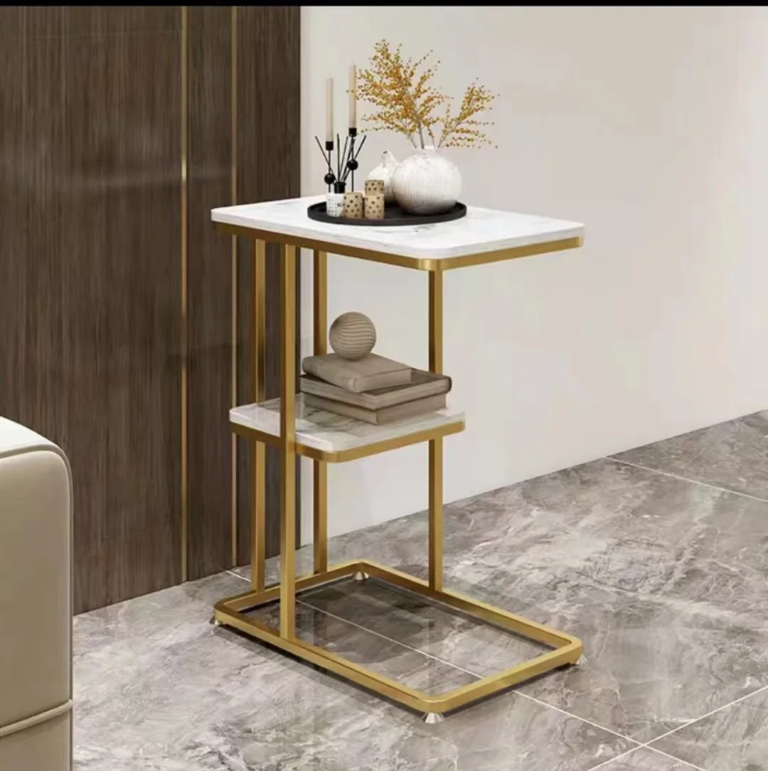Modern rectangular light luxury rock slab small coffee table living room design Hong Kong style square edge table