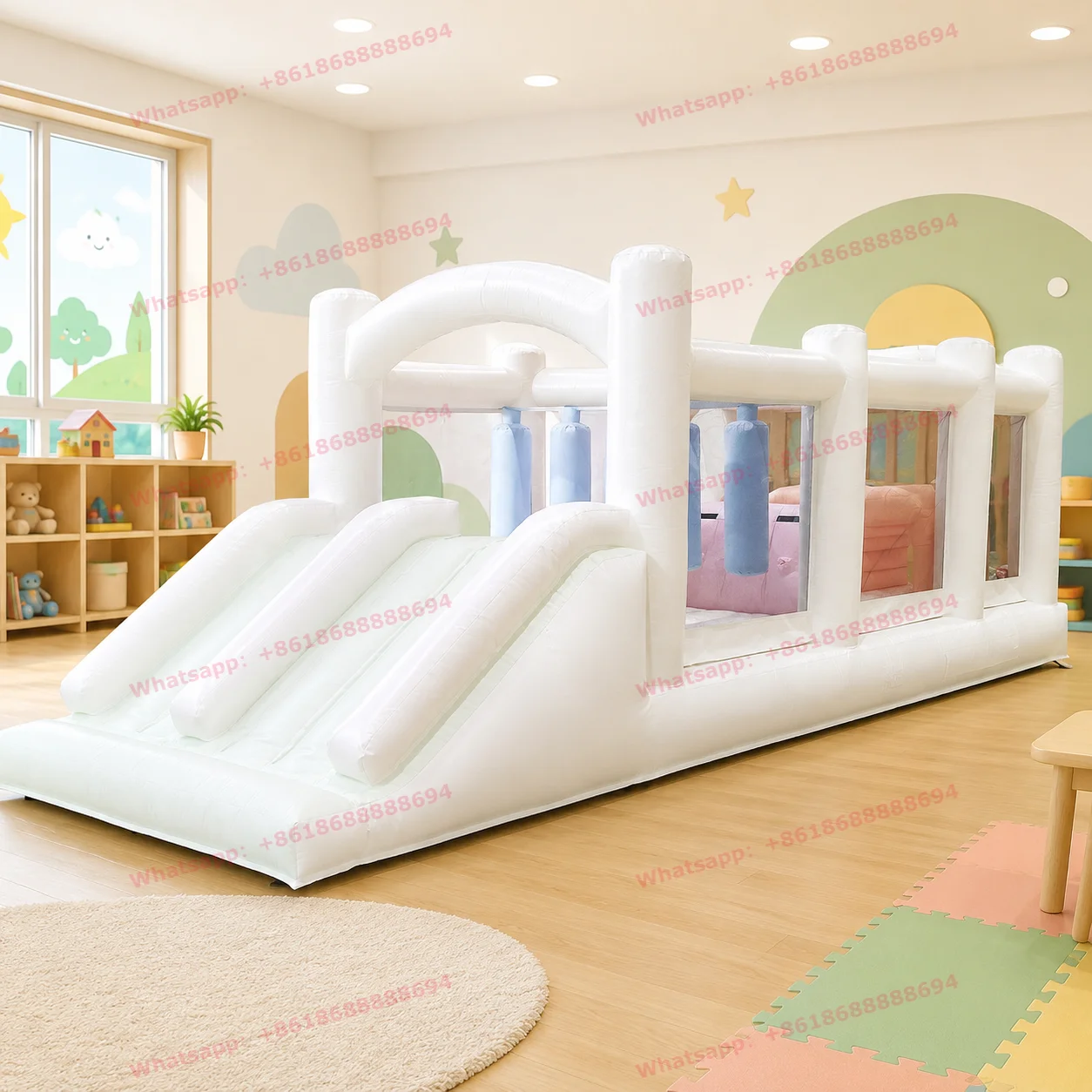Oversized Inflatable Amusement Bounce Castle, Reinforced Thickened PVC Obstacle Game with Double Slide,