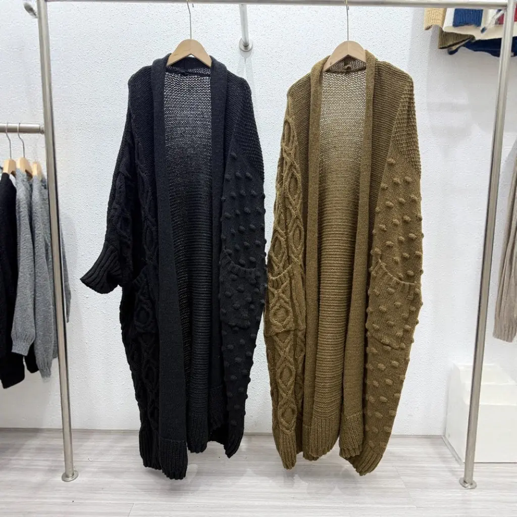 

European Station Autumn Winter Open Cardigan Outerwear Loose Extended Size Long Women's Knitted Sweater Fashionable Elegant Top