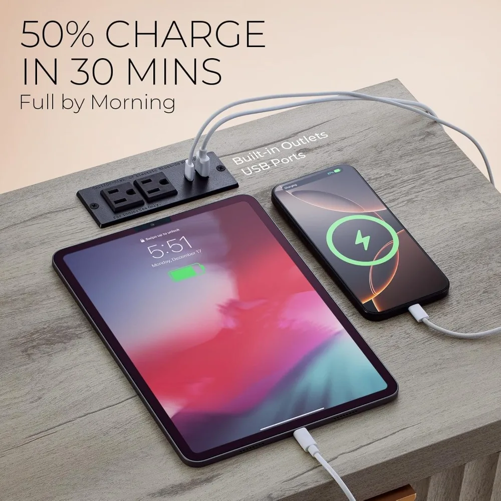 ナイトスタンド2個セット、充電ステーション付き溝付きナイトスタンド、引き出し2個付きモダンエンドテーブル、ベッドルーム用ベッドサイドテーブル2個セット