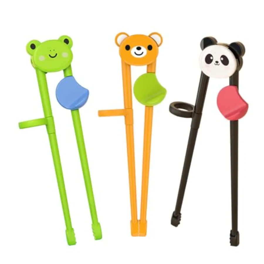 3 Pairs Animal Toddler Training Chopsticks for,Reusable Beginners Learning Chopsticks with Silicone Finger Guide, Frog, Bear an