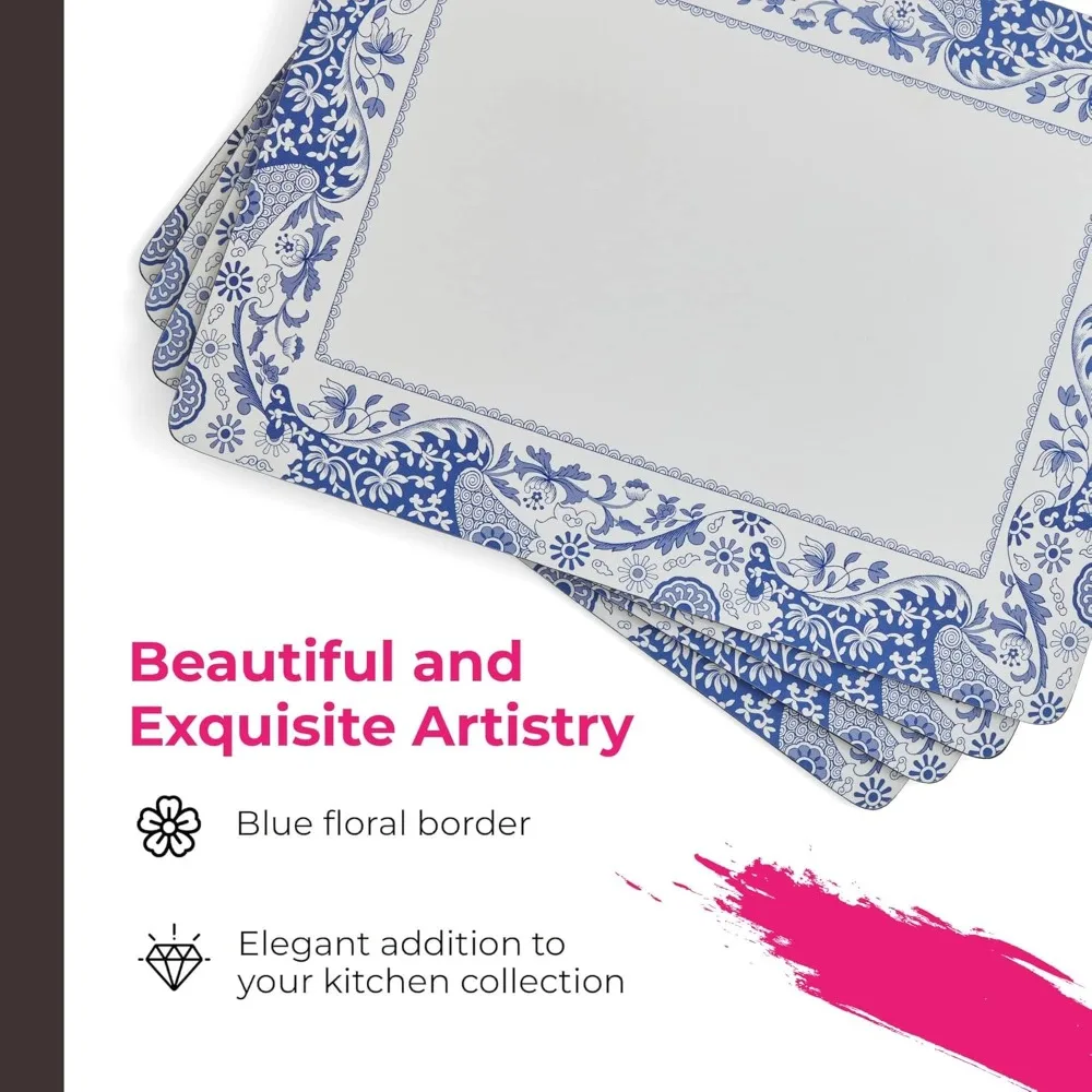 مجموعة مفارش أطباق على الطراز الإيطالي مكونة من 4 قطع - سجادات طاولة مقاومة للحرارة والبقع مع دعم الفلين لتناول الطعام الحديث