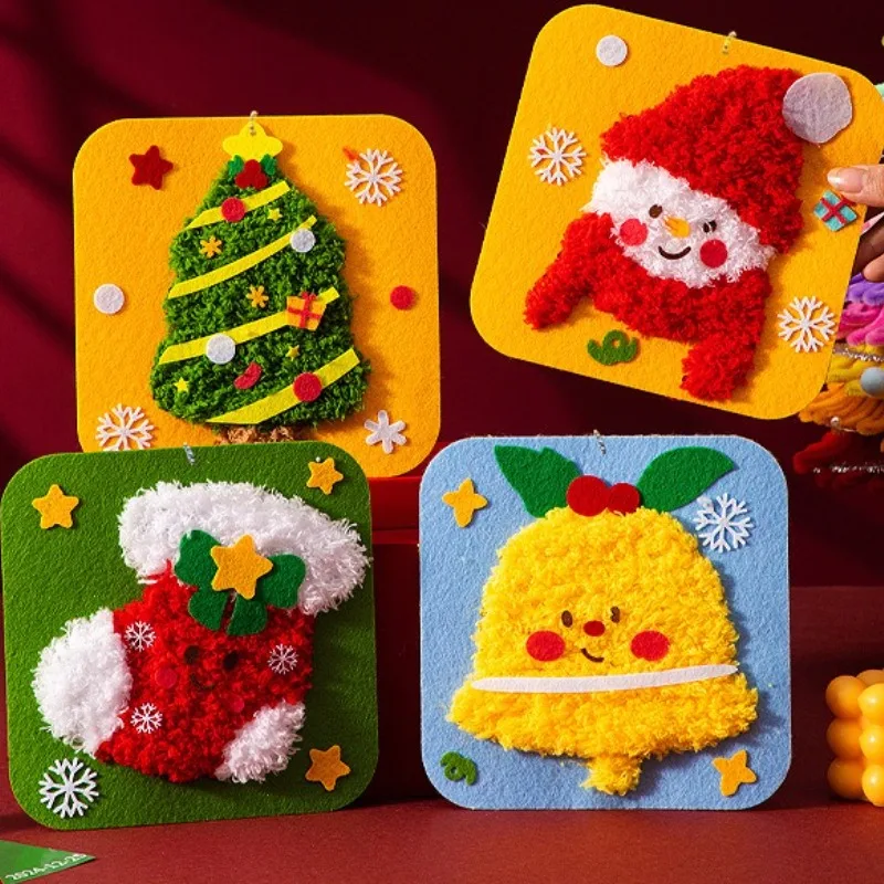 Zestaw do szycia dla dzieci, rękodzieło świąteczne z włókniny, zabawny zestaw do nawlekania, łatwy dla początkujących, zestaw do haftowania DIY, ręcznie robione ozdoby świąteczne.