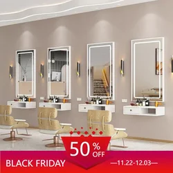 Barber Shop Special Mirror with LED Light Hairdressing Decorative Mirror Internet Celebrity Trendy Style Hair Salon Wall Hanging