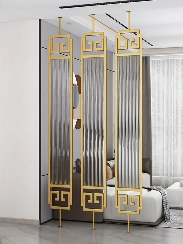 New Chinese Changhong Toughened Glass Screen Modern Bedroom Partition Light Luxury Living Room Stainless Steel Entrance