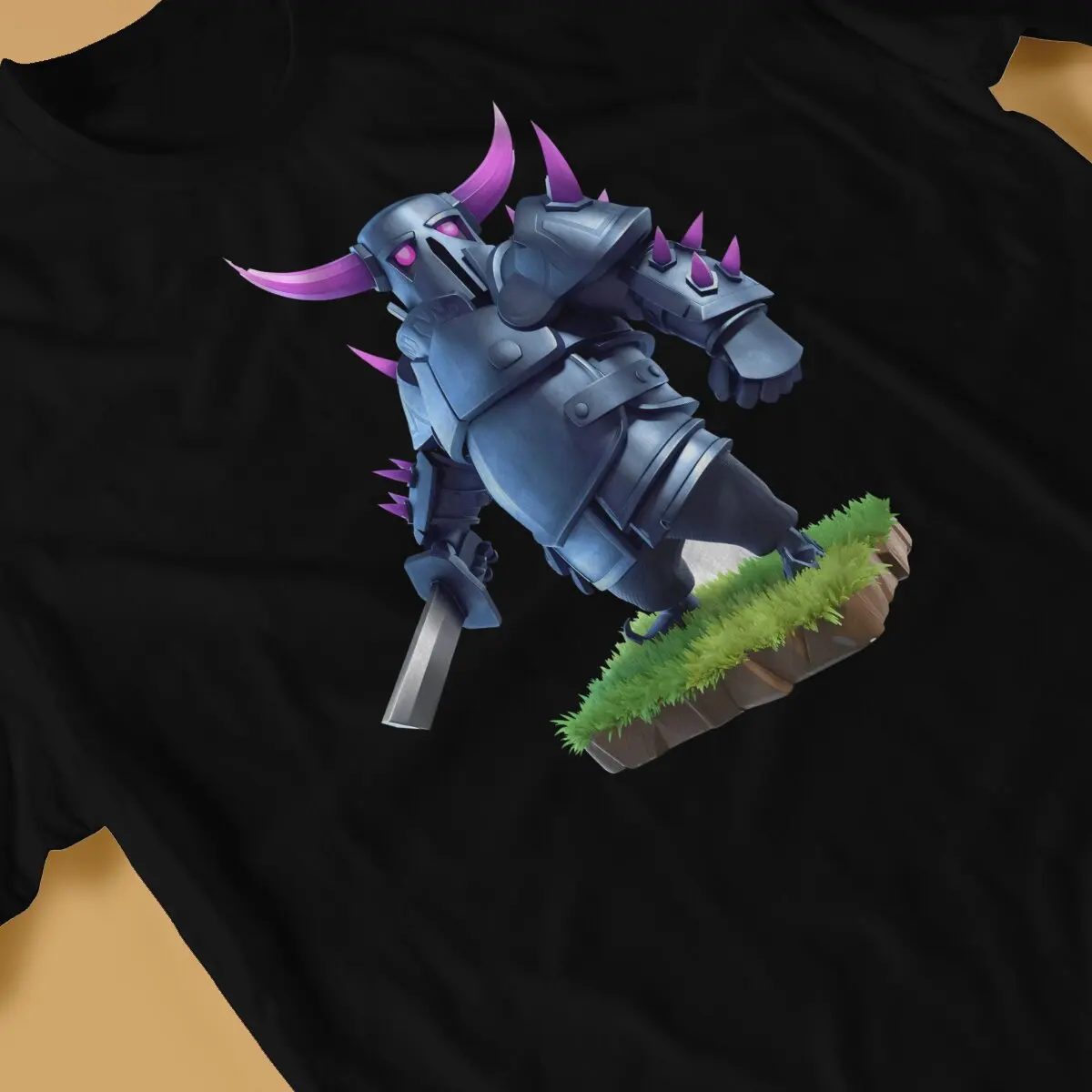 Men  Clash of Clans PEKKA with sword transparent Printing graphic t shirts Men's polyester long sleeved T-shirt  comfortable Men