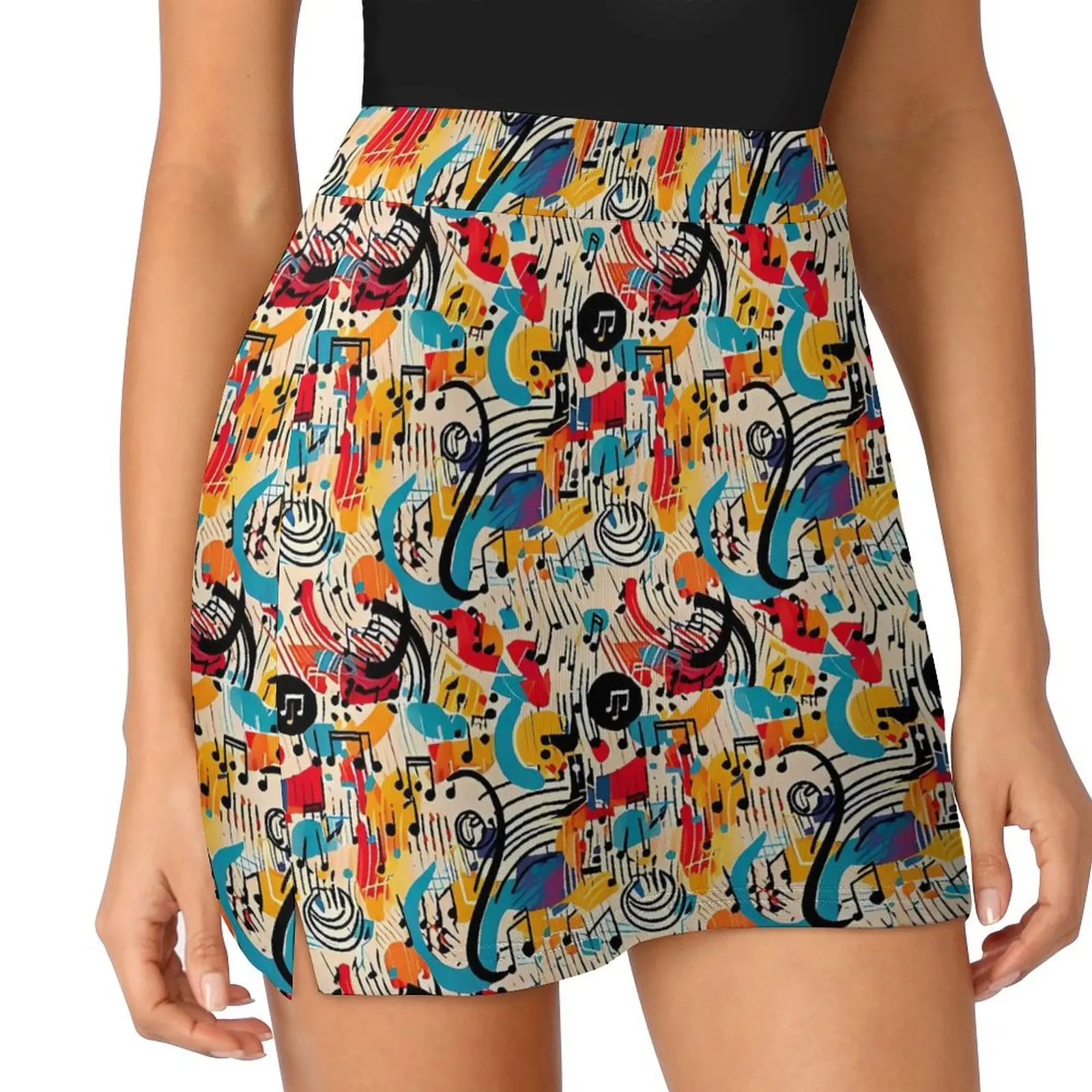 Modern Music Note Skirt Ladies Colorful Print Kawaii Mini Skirts High Waist Design Aesthetic Casual Skirt Big Size