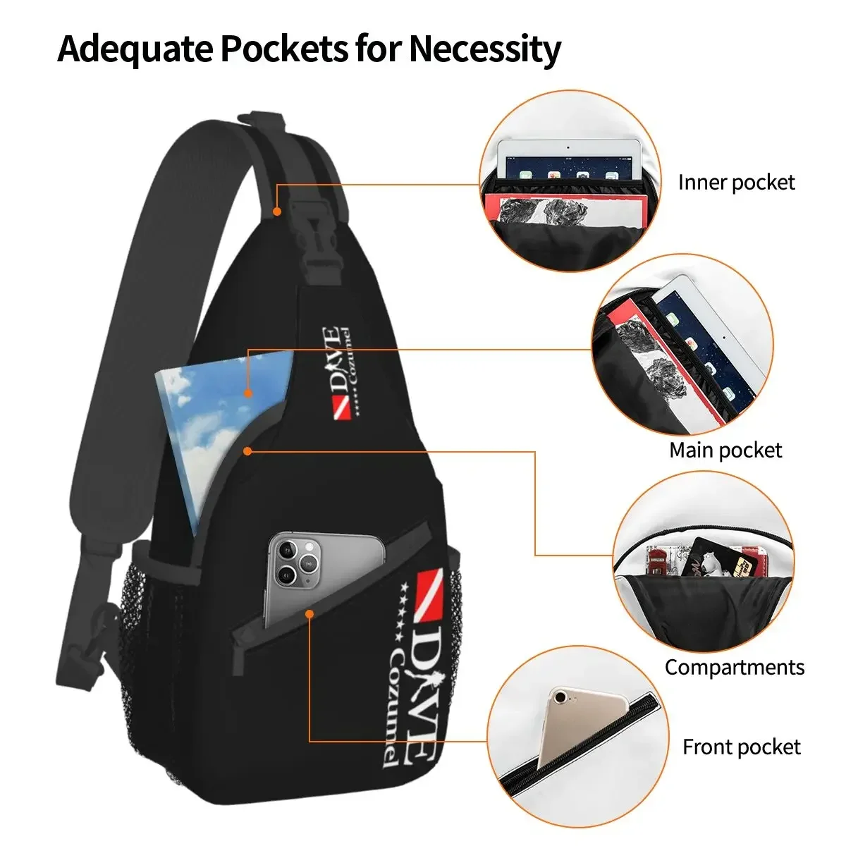 Cozumel Crossbody Chest Bags Dive Scuba Diving Pockets Travel Pack Messenger Sports Teens Shoulder Bag Unisex