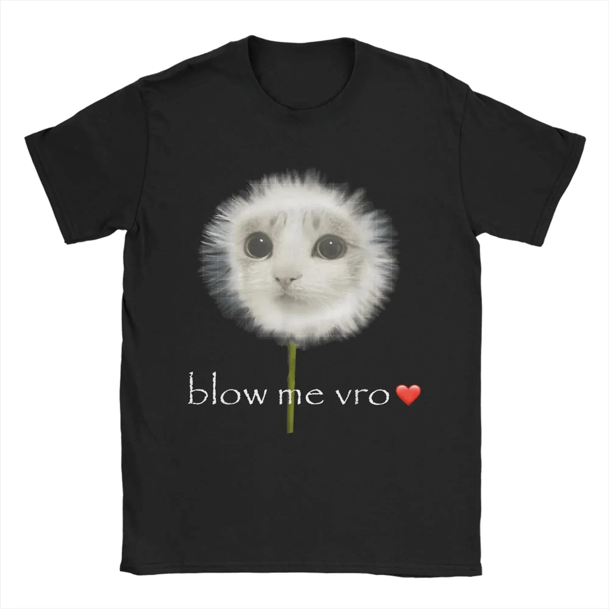 Funny Blow Me Dandelion Meowl Cat Owl Meme T-Shirt Round Collar  Short Sleeve Top Fashion Harajuku Casual Street Aesthetic Tees