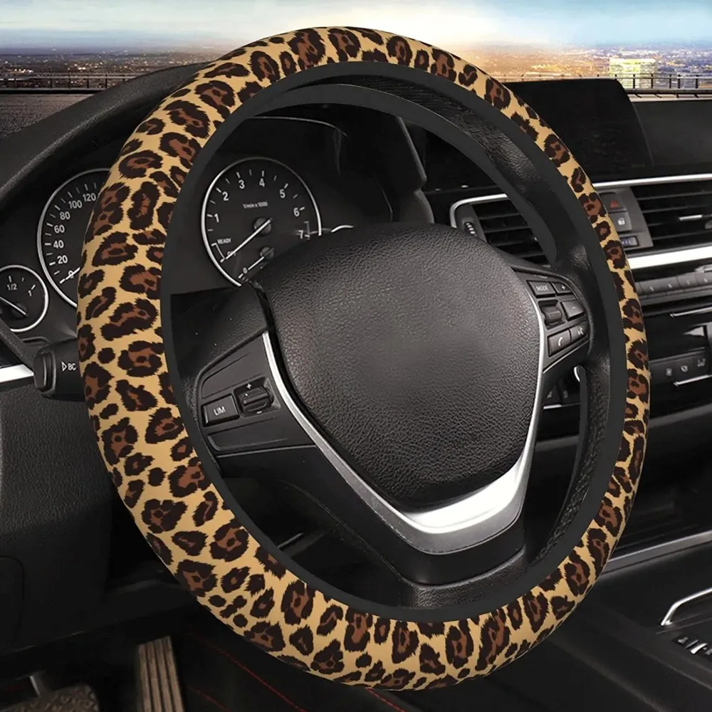 Leopard Print Steering Wheel Cover Neoprene Universal 15 Inches Car Steering Wheel Protector for Women Men