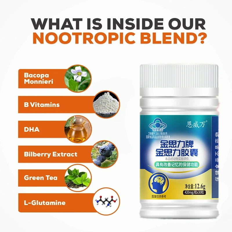 Premium Nootropic Brain Booster Supplement Enhance Focus Improve Memory Mental Enhancement Pills for Neuro Energy & IQ Ginkgo