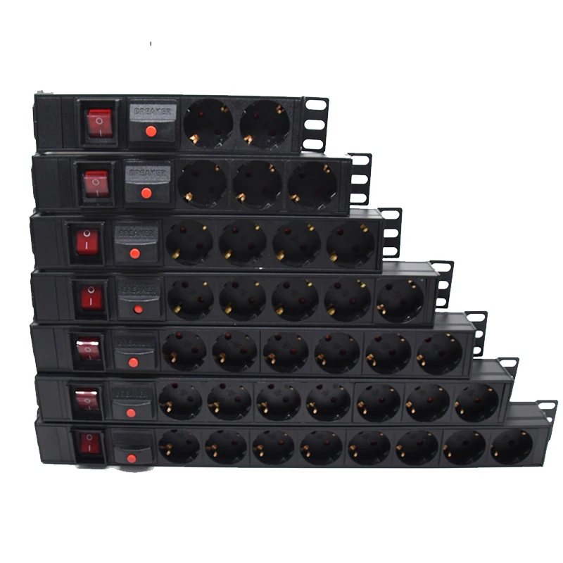 PDU Power Strip Distribution Unit Sockets Network Cabinet Rack 2-8 Ways EU German Socket Outlets C14 Input Overload Protection