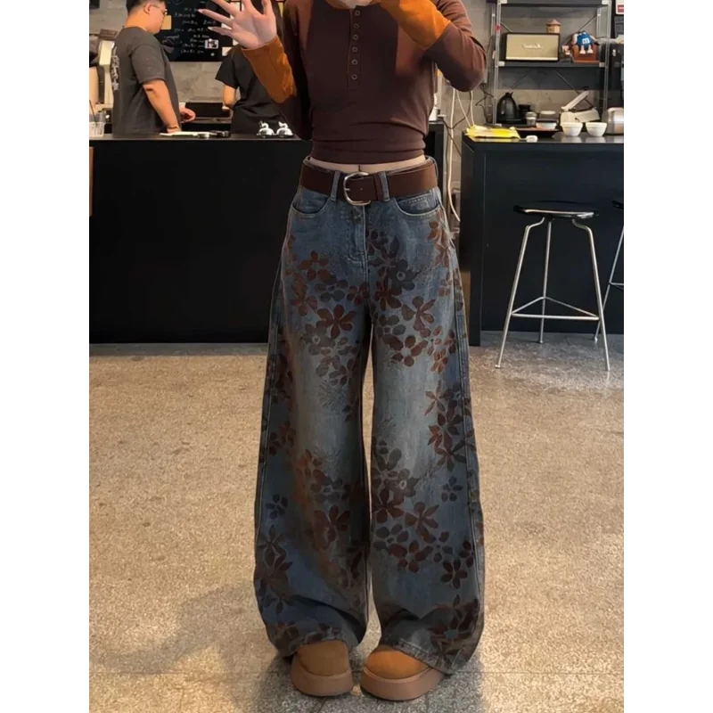 

Женские джинсы с высокой талией и широкими штанинами, деним с градиентной окраской, свободный крой, повседневные модные брюки