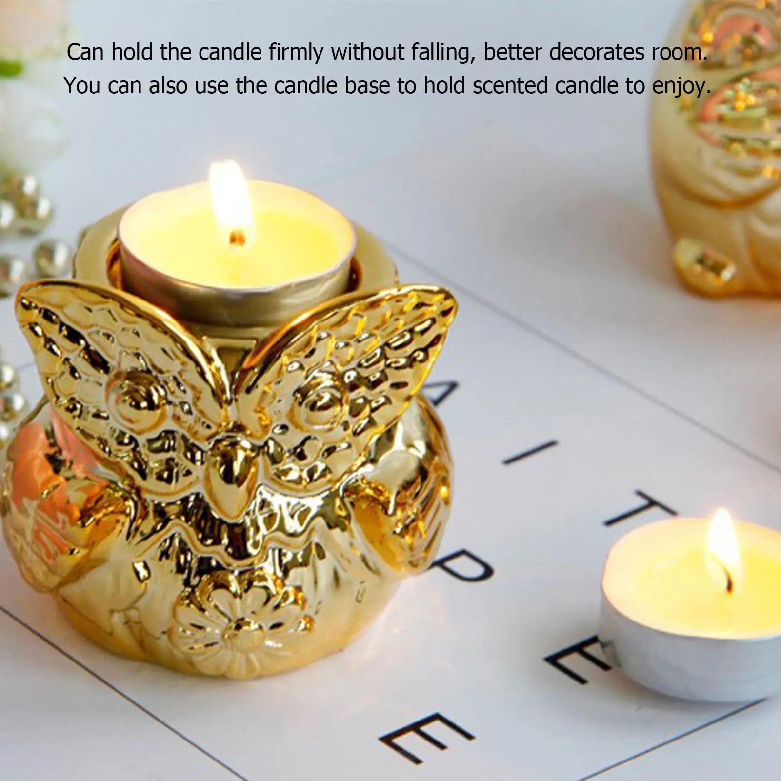 Elegant Owl Design Ceramic Candle Holder - Gold Color Home Decoration for bedroom Stability