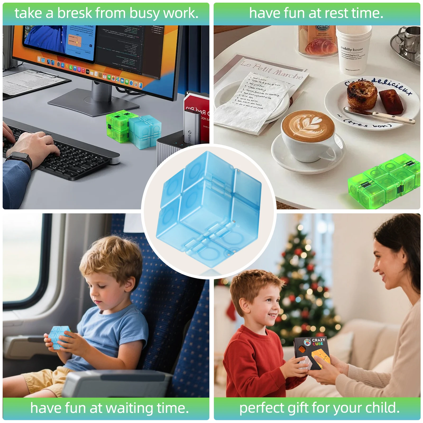 لعبة فيدجيت الحسية إنفينيتي كيوب، لعبة تململ للأطفال والكبار، لعبة صغيرة رائعة لتخفيف التوتر والقلق ووقت القتل