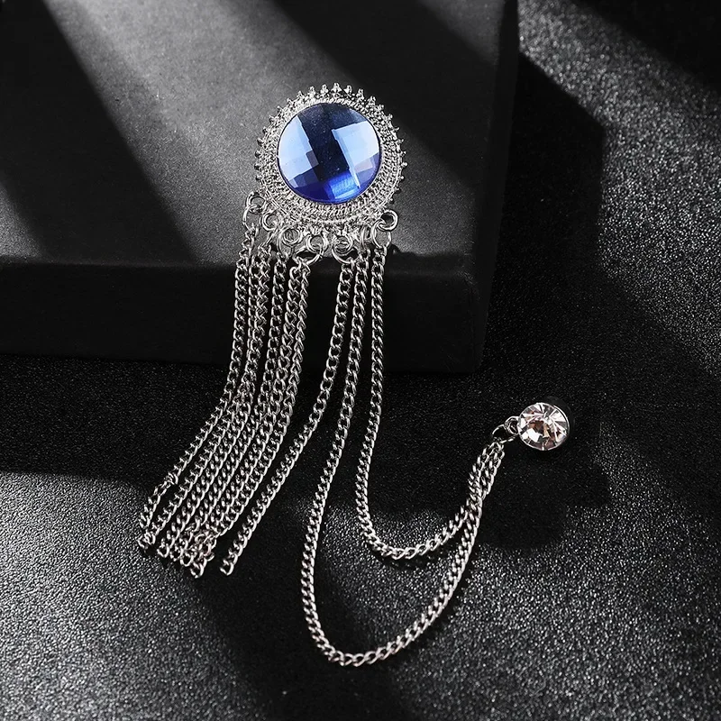 Metall-Strass-Kristall-Brosche-Set – Herren-Anstecknadel mit Hemdkragen und schwarzer Quaste, luxuriöse Corsage-Broschen, Schmuckzubehör – Detail 12