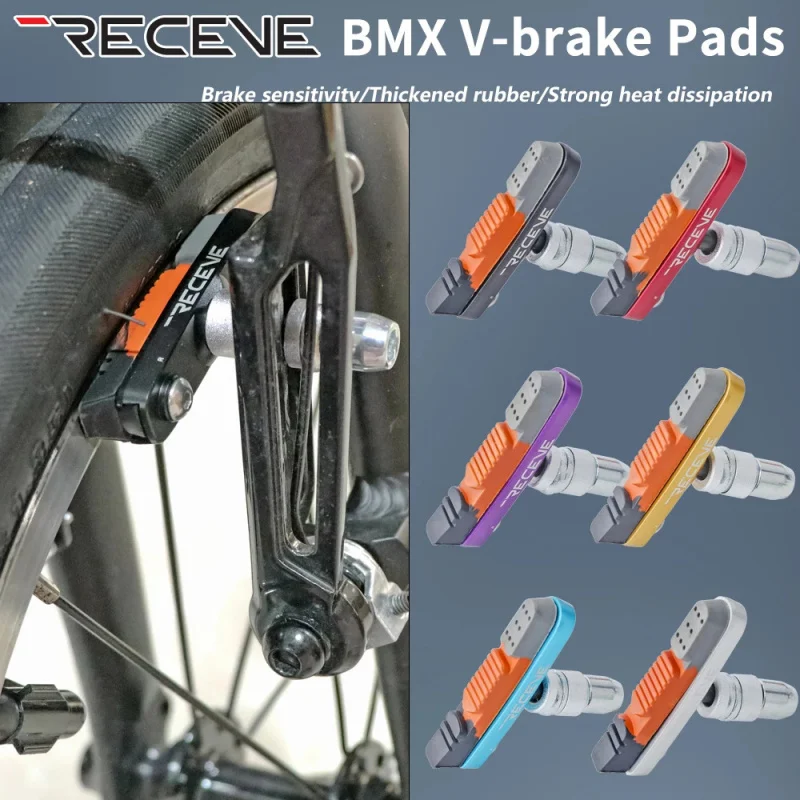 

RECEVE Folding Bike Brake Pads Bicycle Rim V Brake Pads BMX Rubber Block Braking V-Brake Holder Shoes For Brompton Cycling