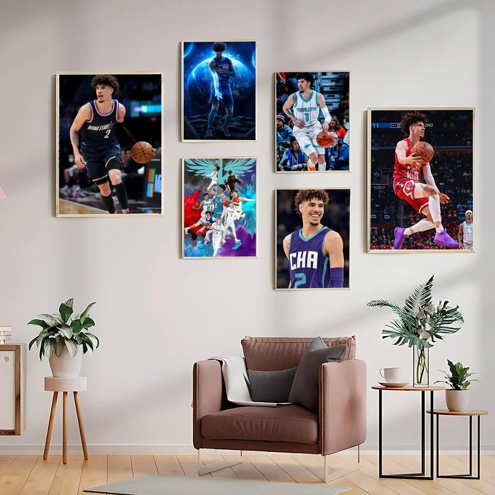 Basketball Player L-LaMelo B-Ball Colorful Poster Sticky Posters Waterproof Paper Sticker Coffee House Bar Home Decor