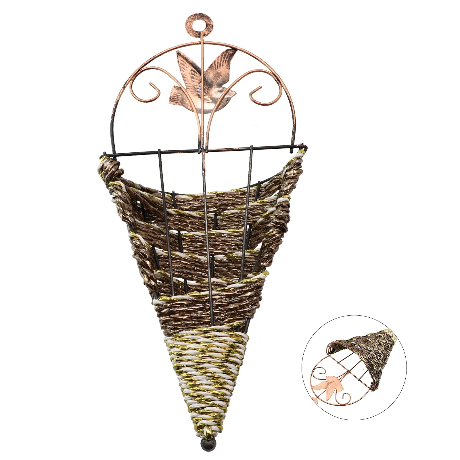 Flower Wall Holder Basket in Rattan Design for Indoor Outdoor Vertical Plant Display Suitable for Corridor Bedroom