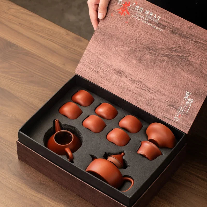 Handmade Pyramid Red Clay Purple Clay Pot Kung Fu Teapot Chinese Luxury Tea Ceremony Traditional Designer Cup High-value Tea Set