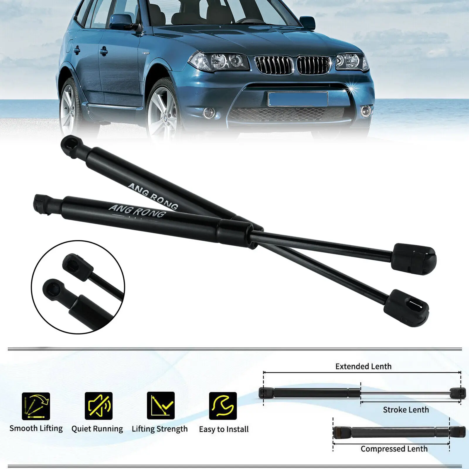 2x For BMW X3 E83 2004-11 Front Bonnet Hood Gas Spring Shock Struts 51233400352