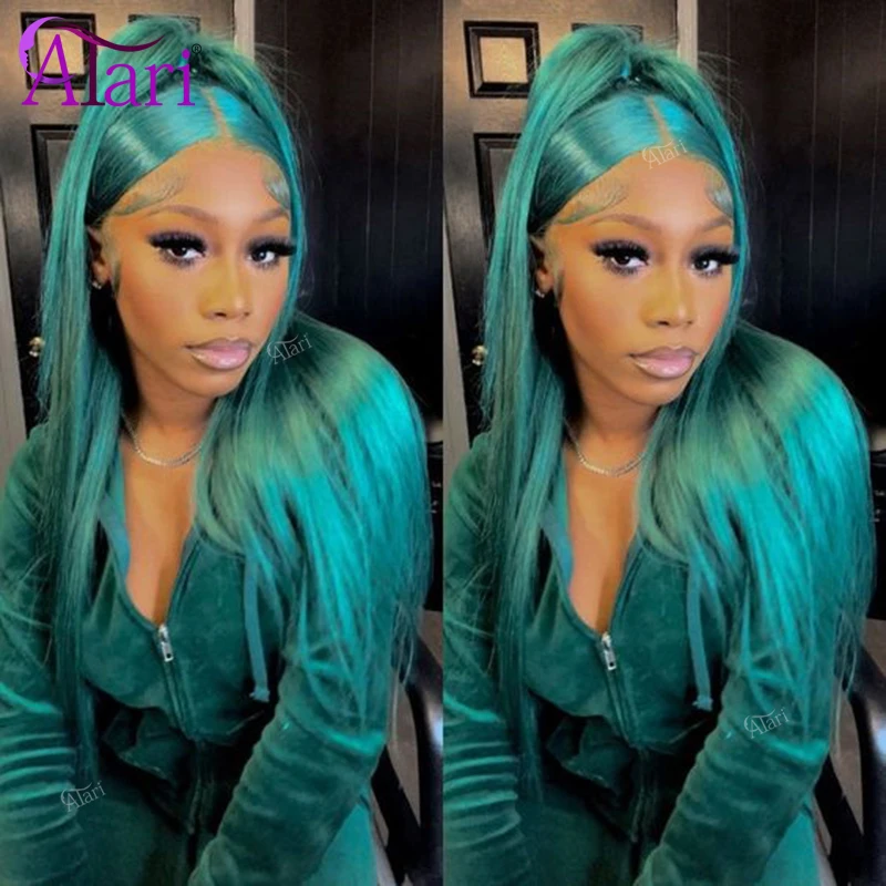 

Emerald Green 13x4 Transparent Straight Human Hair Wigs Brazilian 13x6 Lace Frontal Wig Pre Plucked for Women 5x5 Closure Wig