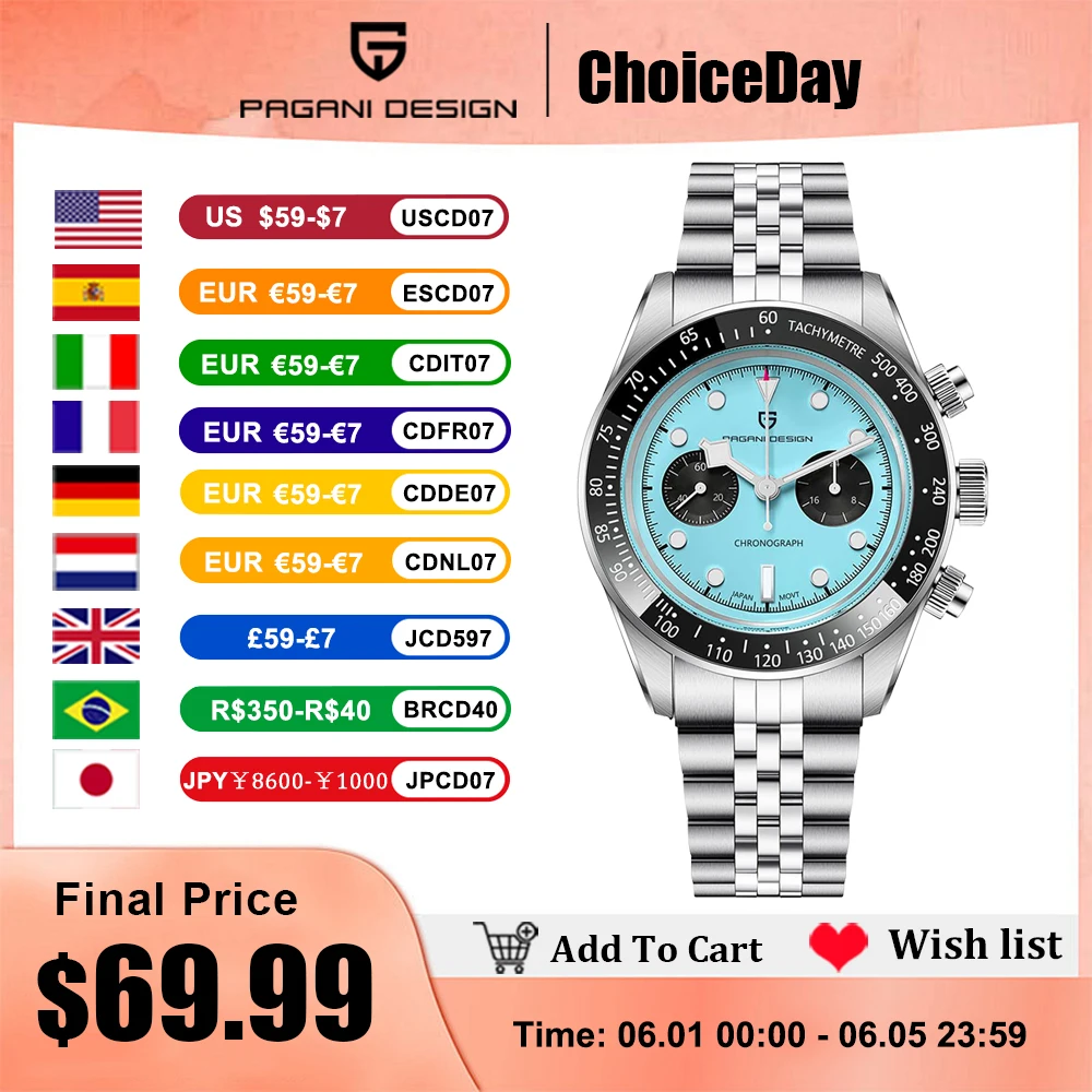 

2025 New PAGANI DESIGN Panda Mens Watches Quartz Chronograph Watch For Men Gifts Man AR Sapphire Mirror Ceramic Bezel Waterproof