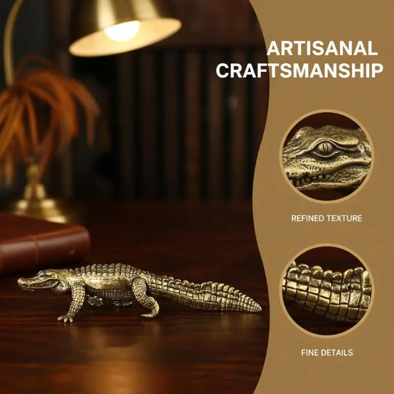 Antike Bronze-Krokodil-Eidechsen-Statue, Retro-Kupfer-Alligator-Figur, Schreibtisch-Dekorationsstück für Zuhause, Büro und Geschäftsdekoration – Detail 12