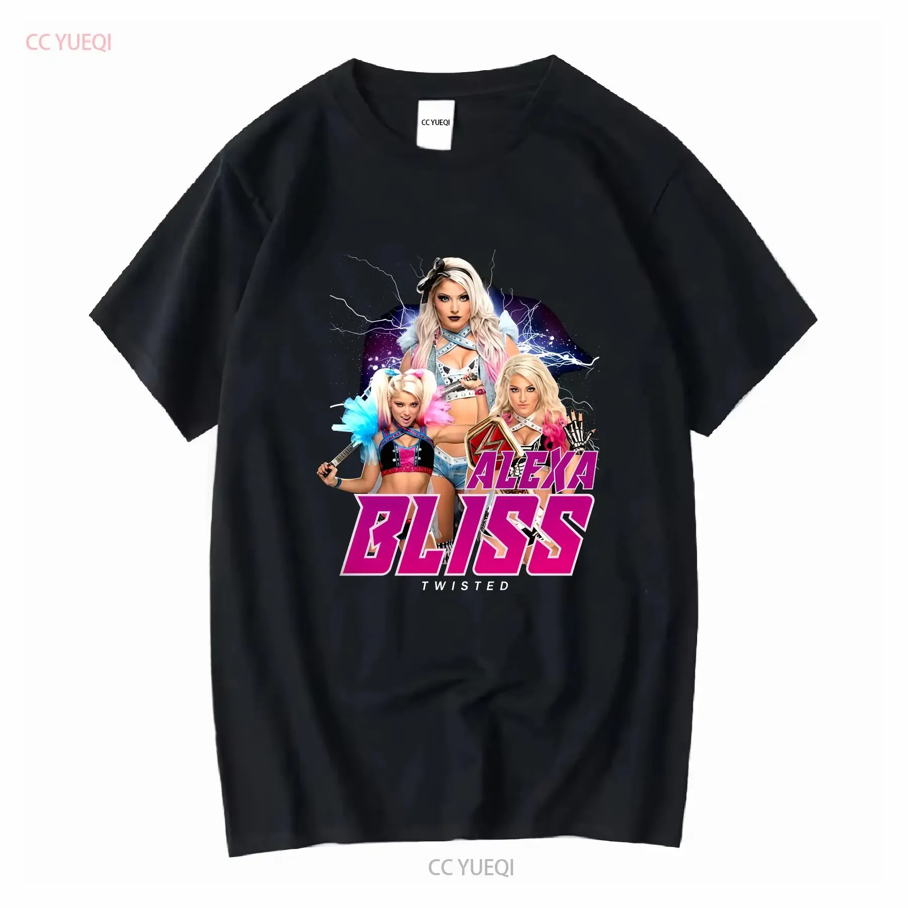 Alexa Bliss Twisted Triple Pose T-shirt vintage lavé étiré confortable haut tendance pour un usage quotidien vêtements de créateurs