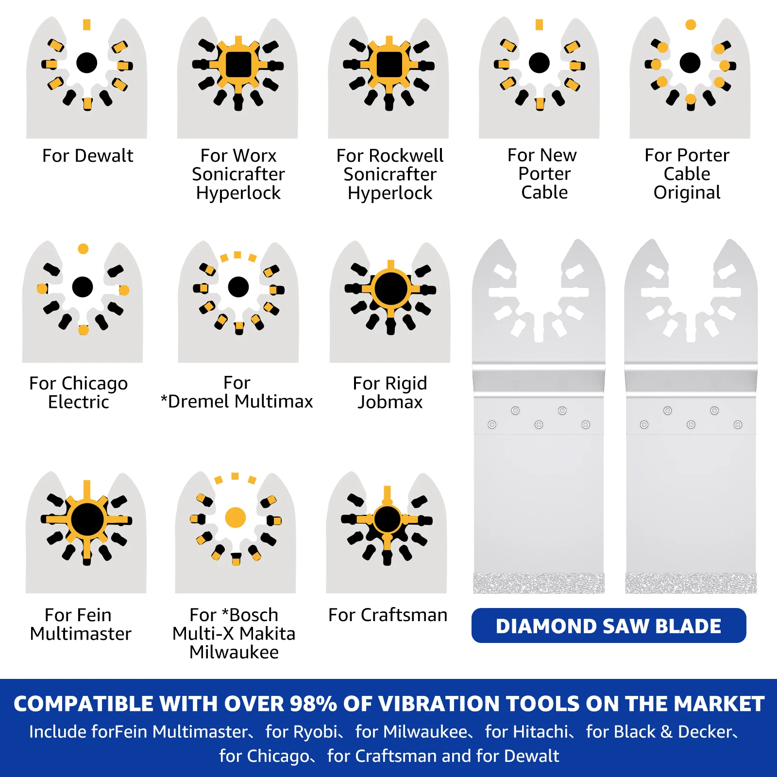 9Pcs Diamond Oscillating Saw Blade Set Multifunctional Diamond Multitool Blade Kit Precise Cut Diamond Oscillating Tool Blade