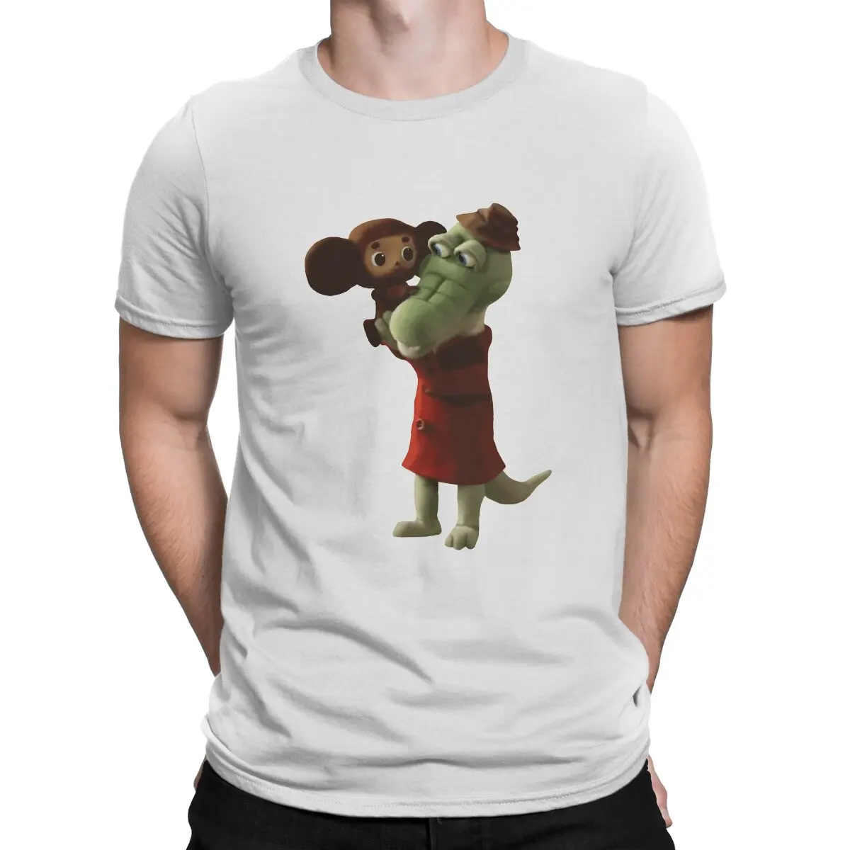 Gena Cheburashka Russian Cartoon Polyester T Shirt Grunge Crewneck TShirt Harajuku Clothes