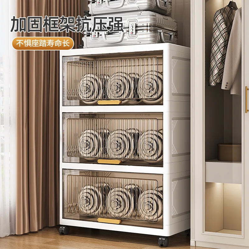 Foldable Plastic Clothing Storage Cabinet with Flip Lid Large Capacity Transparent Organizer for Home Use No Assembly