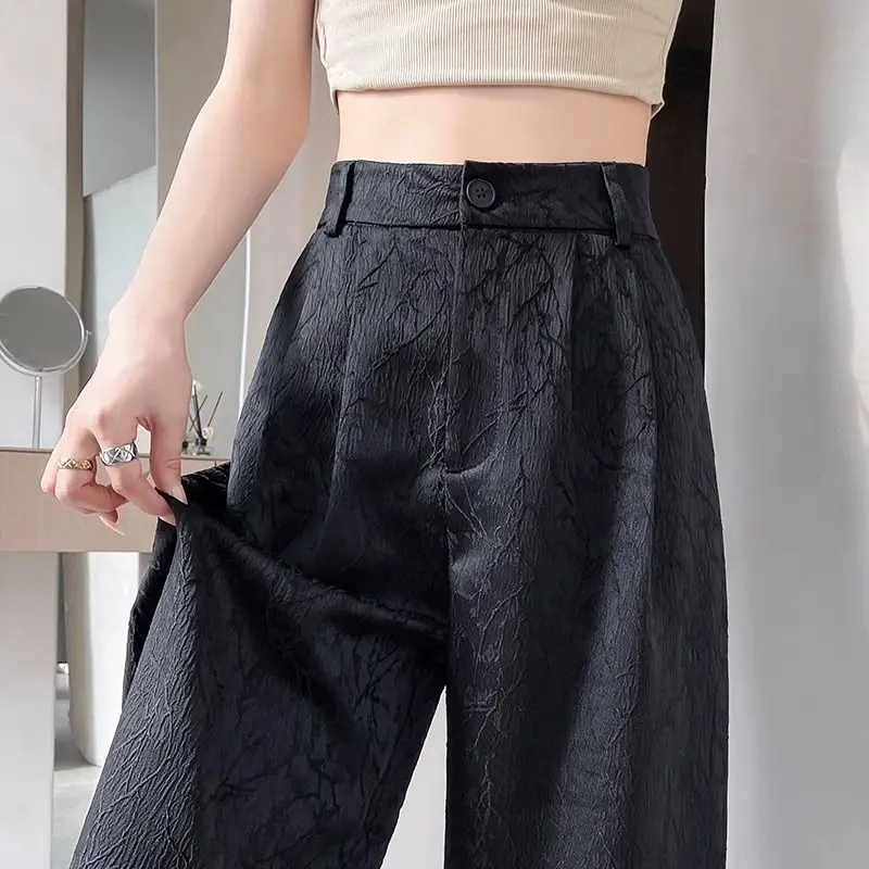 

Атласный костюм, широкие брюки для женщин, тонкая новая узкая версия, прямые повседневные брюки