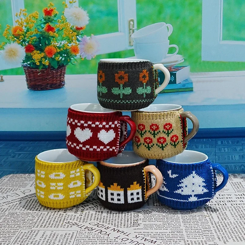 London Pottery  Coffee Mug Cozy Sleeve Mug Knit Cover Wool Knit Fabric for 250ml Mug Decoration