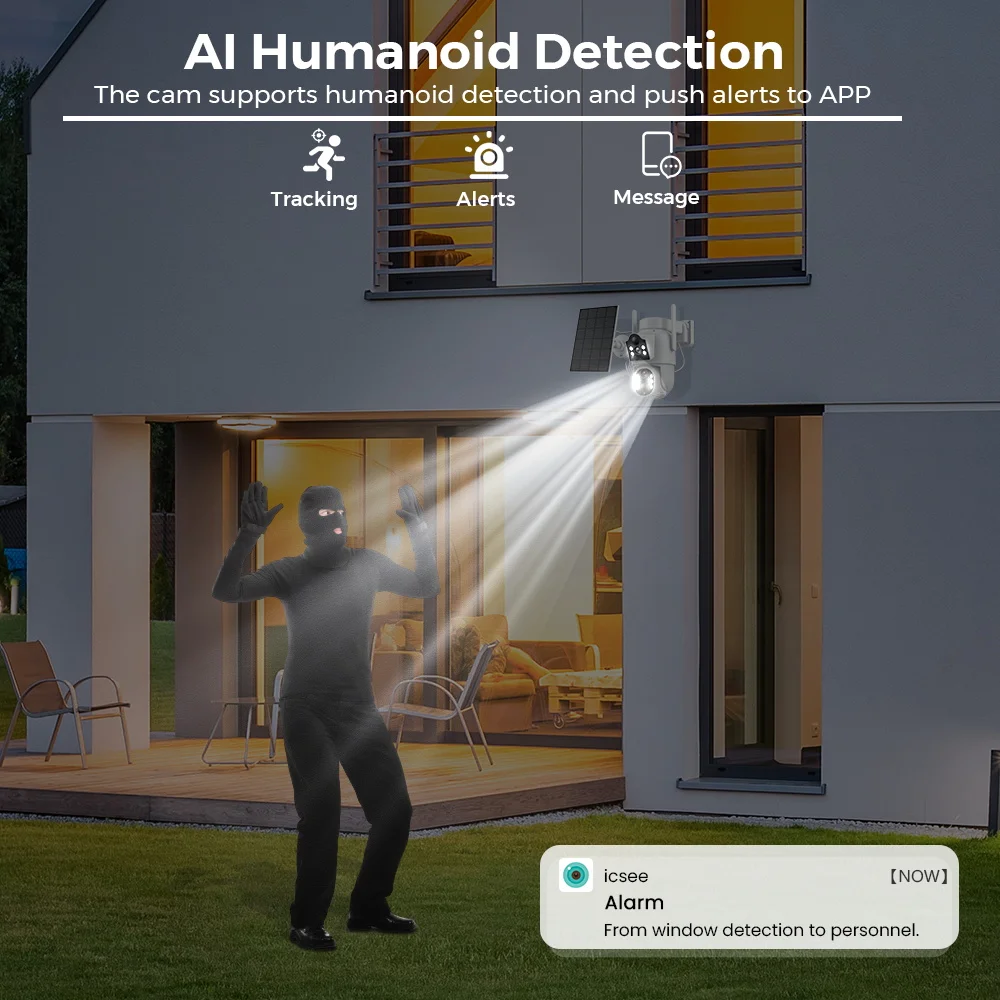 Imagem -05 - Câmera de Vigilância Solar ao ar Livre 8mp 4k hd sem Fio Wifi Painel Soalr Bateria Detecção Humana Visão Noturna Icsee