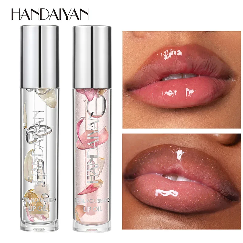 

HANDAIYAN Crystal Jelly Lip Oil Hydrating Transparent Glass Lipgloss Dry Flower LipBalm Care Fade LipLiner LongLasting Makeup