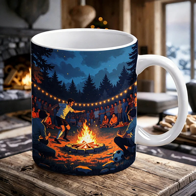 

Starry Forest Bonfire Football Party Mug, Night Camping Soccer Gathering Ceramic Coffee Cup,11oz Youth Sport Fan Daily Drinkware